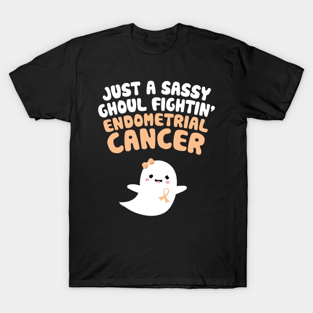 Sassy Ghoul Fighting Endometrial Cancer Halloween Cute Ghost T-Shirt by jomadado